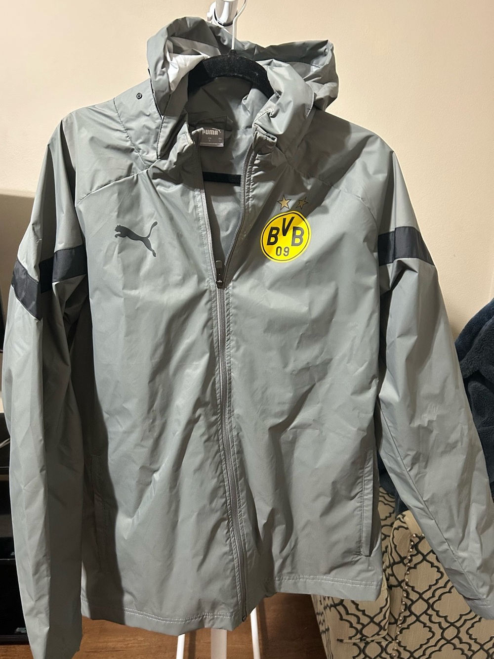 Puma Men’s Light Gray BVB Raincoat with Yellow Crest